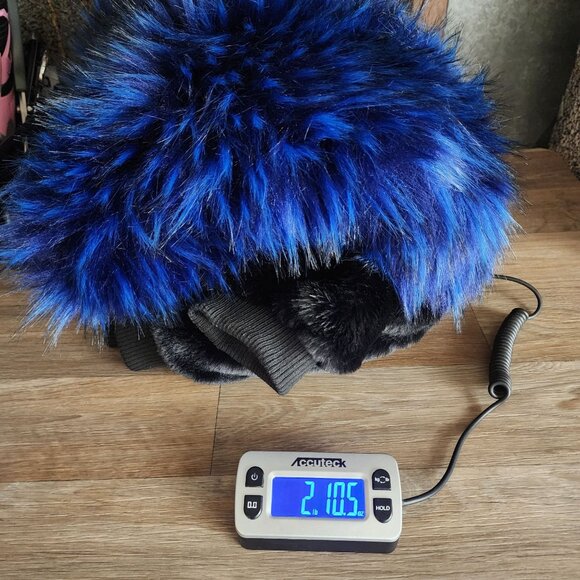 Shaci Blue Women's Size Medium Blue Black Faux Fur Monster Bomber Jacket - Picture 15 of 15